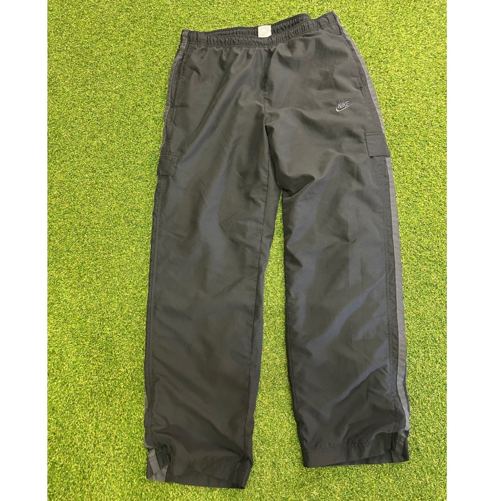 Nike Mens Cargo Track Pants Black Grey Stripe Mesh Lined Straight Leg L